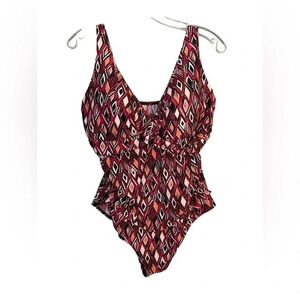 Emerald Bay One Piece SwimSuit - Pink with Black & orange Geometricprint Size 18